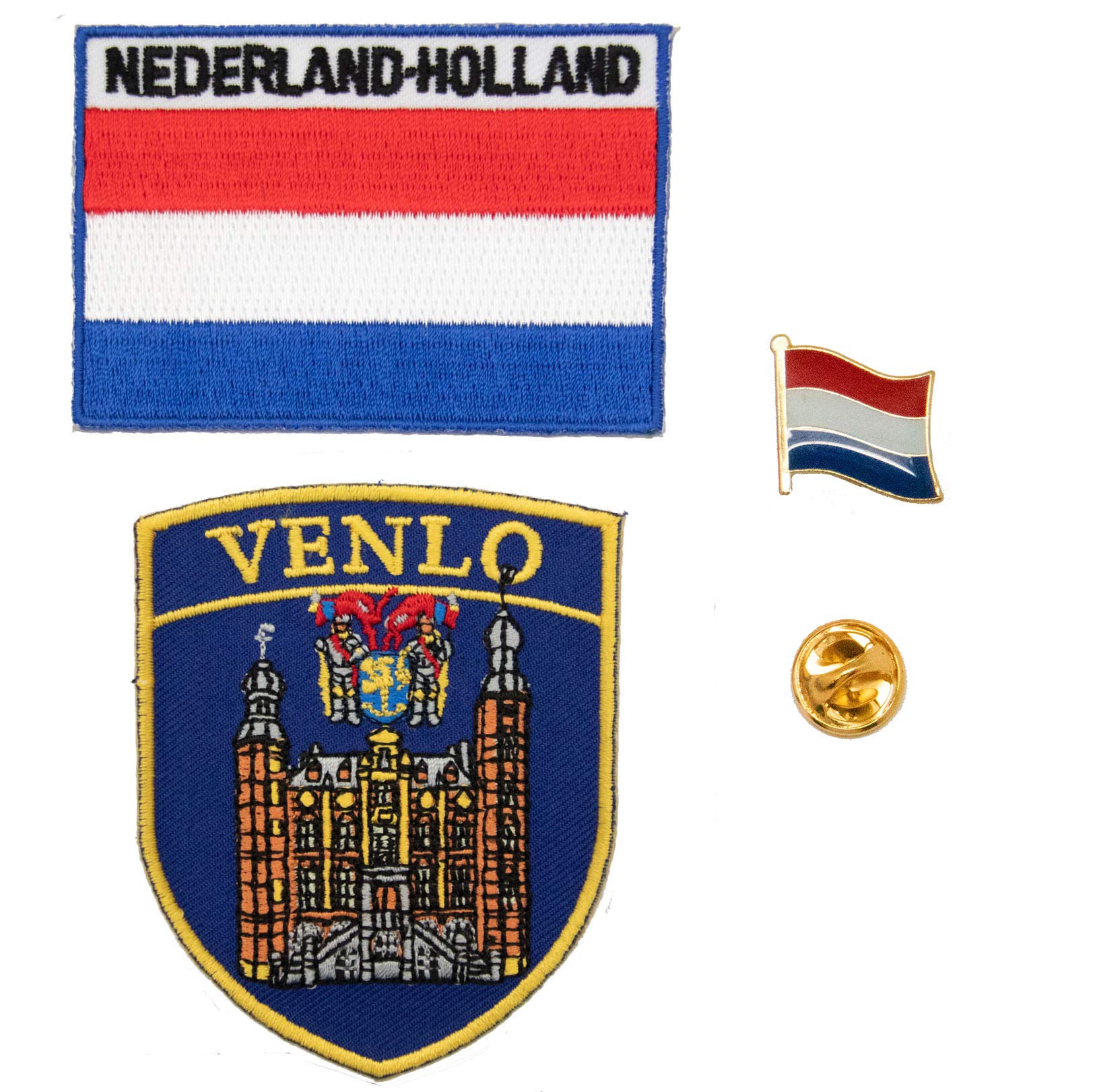 A-ONE 3PCS Pack-Venlo Needle Shield Patch+Netherlands Applique Patch+Holland Patriotic Country Hat Lapel Pin, Dutch Embroidered Iron On Applique, European Flag Patch