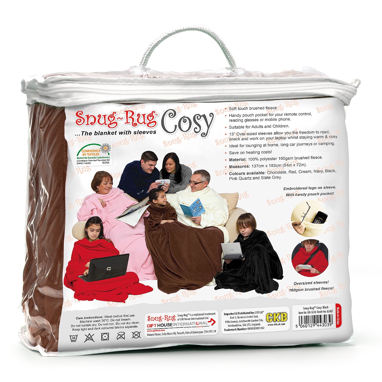 Snug Rug Cosy Blanket With Sleeves GENUINE SnugRug Sleeved Blankets Super Soft 160gsm Fleece Soft Fabric Oversized Sleeves and Pouch Pocket Adults Size (Chocolate Brown)