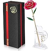 Sinvitron Gold Dipped Infinity Rose Forever Flower Decor, Resin Preserved Real Rose Birthday Gift for Women, Anniversary Present for Mom (Rose Red)