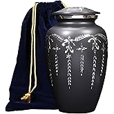 ALPHA Living HOME Engraved Aluminum Urn for Ashes Adult Male - Female, Black Silver Cremation Urn for Human Ashes, Large Funeral Memorial Urn with Secure Lid, Holds Remains up to 200 lbs
