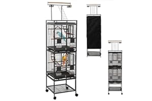 SINOPET 68" Double Bird Cage,Stackable Divided Parakeet Cage, Parrot Cages for Medium Birds with Bird cage Cover,Birdcage Seed Catcher,for Cockatiels Canaries Lovebirds Finches Budgies Small Parrots
