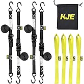 KJE Ratchet Straps, (4) 1" x 15' Black Tie Down Strap Sets + (4) Yellow Soft Loops, TPR Handles & Coated S Hook, 1500lb Break Strength, Cargo Strap for Motorcycle, ATV
