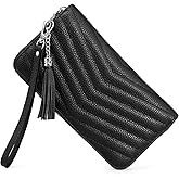 befen Black Wallet for Women Soft Genuine Leather Quilted Wristlet Clutch Wallet RFID Blocking Zip Around Designer Wallet