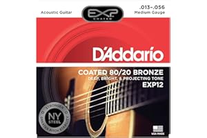 D'Addario EXP12 Coated 80/20 Bronze Acoustic Guitar Strings, Medium, 13-56
