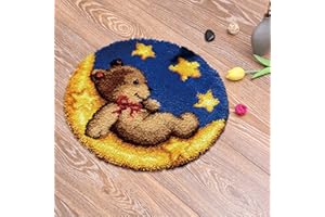 kingsea Latch Hook Kits for Adults, Color Printed Rug Latch Hook Kits for Teen, DIY Needle Craft Shaggy Rug for Home Decoration (20"X 20") - Bear