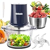 Qinkada Food Processors with 2 Bowls, 400W Meat Grinder, Food Chopper Electric, 2 Speed, 8Cup Glass and 8Cup 304 Stainless St