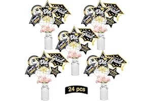 PARTY GREETING Black and Gold Graduation Decorations Set of 24 Class of 2024 Table Decor Congrats Grad Party Centerpiece Sticks Table Toppers Graduation Party Supplies