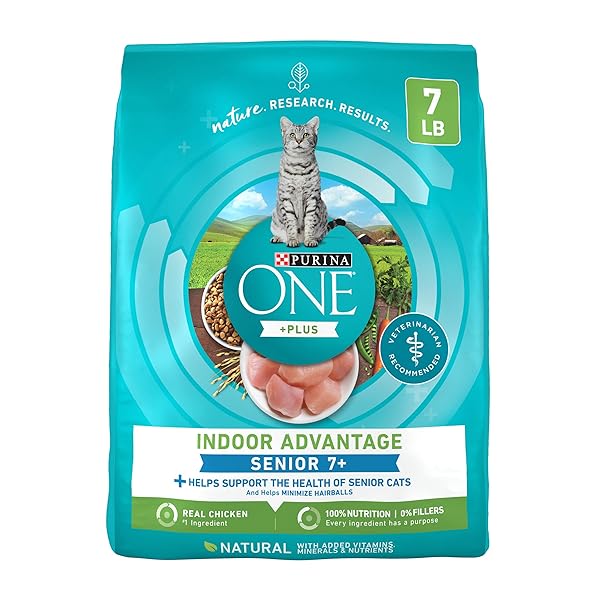 PURINA ONE HIGH PROTEIN, NATURAL SENIOR DRY CAT FOOD, INDOOR ADVANTAGE SENIOR+ – 7 LB. BAG