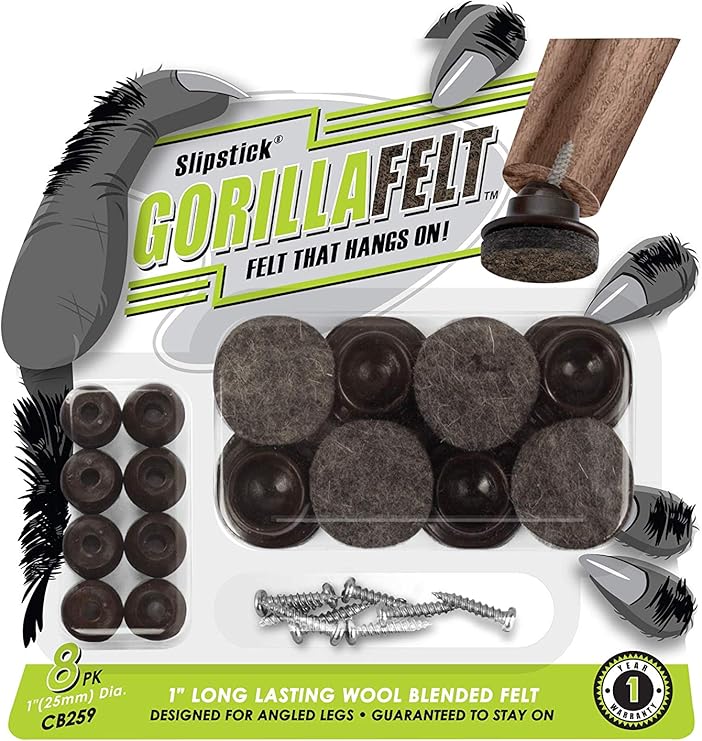 GorillaFelt CB259 Swivel Glide Felt Floor Protectors (8 Pack) Screw On