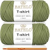 BATELO 2 Pack T-Shirt Yarn Crochet Yarn for Beginner Crochet Bags/Basket/Coaster,Tshirt Yarn 400g/144yds High Elastic Thick Yarn Polyester Fabric（Avocado Green）