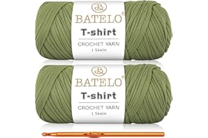 BATELO 2 Pack T-Shirt Yarn Crochet Yarn for Beginner Crochet Bags/Basket/Coaster,Tshirt Yarn 400g/144yds High Elastic Thick Yarn Polyester Fabric（Avocado Green）