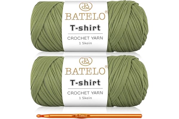 BATELO 2 Pack T-Shirt Yarn Crochet Yarn for Beginner Crochet Bags/Basket/Coaster,Tshirt Yarn 400g/144yds High Elastic Thick Yarn Polyester FabricďźAvocado Greenďź