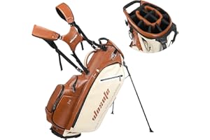 WOSOFE Lightweight 14-Way Golf Stand Bag, PU Leather Golf Bag Waterproof Men Women Full Length Top Dividers, Multiple 8 Pockets Cooler Pouch Adjustable Detachable Shoulder Dual Straps Rain Cover Hood