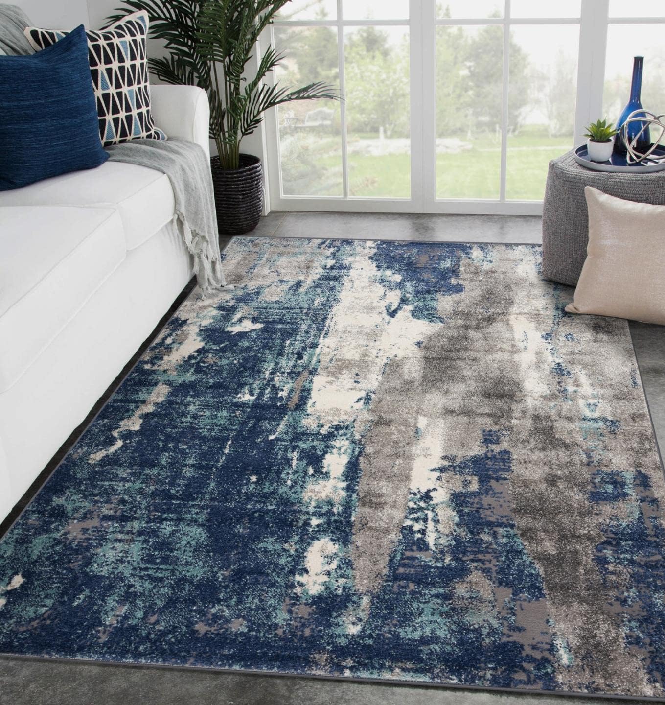 Rugs, Pads & Protectors - LUXE WEAVERS Euston Collection D.Blue-L.Blue 4x5 Modern Abstract Area Rug