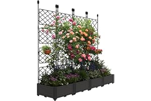 GARVEEHOME 4 PCS Raised Garden Bed with Trellis, 66 in W x 63"Tall Plastic Planter Box for Climbing Plants, Outdoor Vertical Garden with Privacy Screen for Patio, Balcony, Backyard – Sturdy & Lightweight