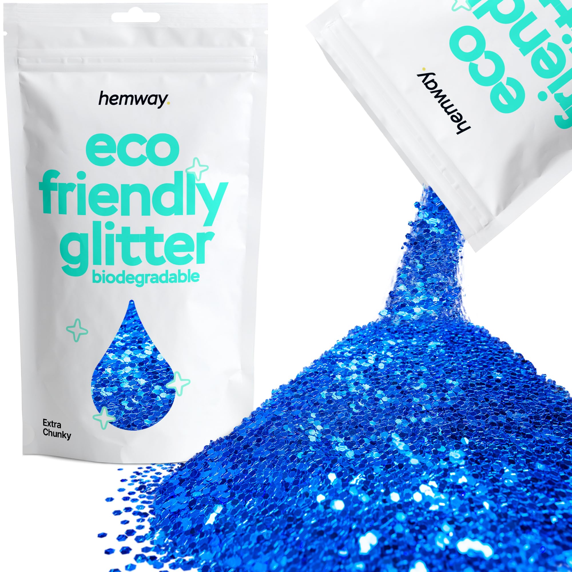Eco Friendly Biodegradable Glitter | Sapphire Blue - Extra Chunky 100g, Plant Based, Biodegradable Glitter for Craft, Face, Hair, Nail, Body and Festival - Hemway