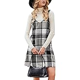 CUPSHE Fall Dresses for Women V Neck Plaid Sleeveless Wide Strpas Pockets Casual Pinafore Mini Overall Dress