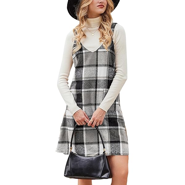 chinese dress ladies CUPSHE Mini Dress for Women Casual Square Neck Sleeveless Plaid A Line  Christmas Overall Dress Red Plaid, S at Amazon Women's Clothing store main image 0