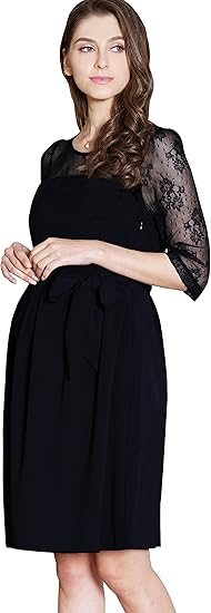 Amazon Co Jp Sweet Mommy マタニティ 授乳服 ワンピース レースコンビ ちりめん風素材 授乳口付き ドレス ウエストリボン取り外し可能 大きいサイズ 裏地付き 透け感 アンティーク風フレンチレース お宮参り フォーマル 結婚式 産前産後 服 ファッション小物