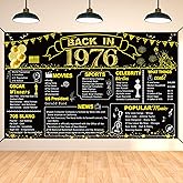 DARUNAXY 50th Birthday Black Gold Party Decoration, Back in 1976 Banner 50 Year Old Birthday Party Poster Supplies Vintage 1976 Backdrop Photography Background for Men & Women 50th Class Reunion Decor