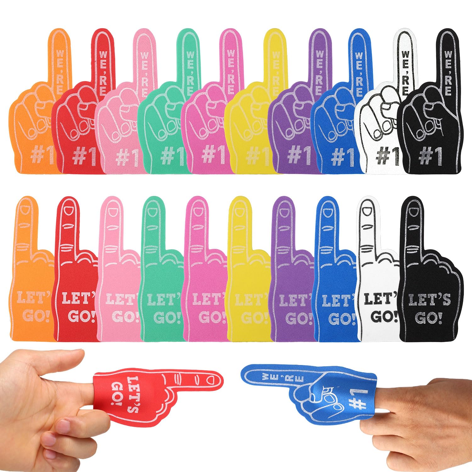 20pcs Mini Foam Fingers, Multicolored Foam Finger #1 Inspirational Sports Fan Foam Finger Atmosphere Photo Props for Sports Themed Party Basketball Baseball Football Team