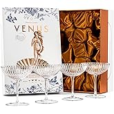 Venus Seashell Coupe Cocktail Glasses | Set of 4 | 8 oz Crystal Ribbed Champagne Saucers for Drinking P-Star and Espresso Mar