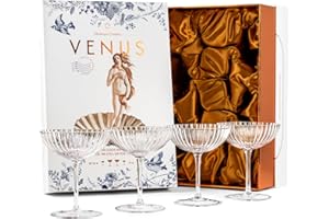 Venus Seashell Coupe Cocktail Glasses | Set of 4 | 8 oz Crystal Ribbed Champagne Saucers for Drinking P-Star and Espresso Mar
