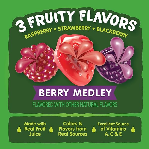 BLACK FOREST JUICY BURST FRUIT SNACKS, BERRY MEDLEY, 0.8 OUNCE POUCHES (22 COUNT)