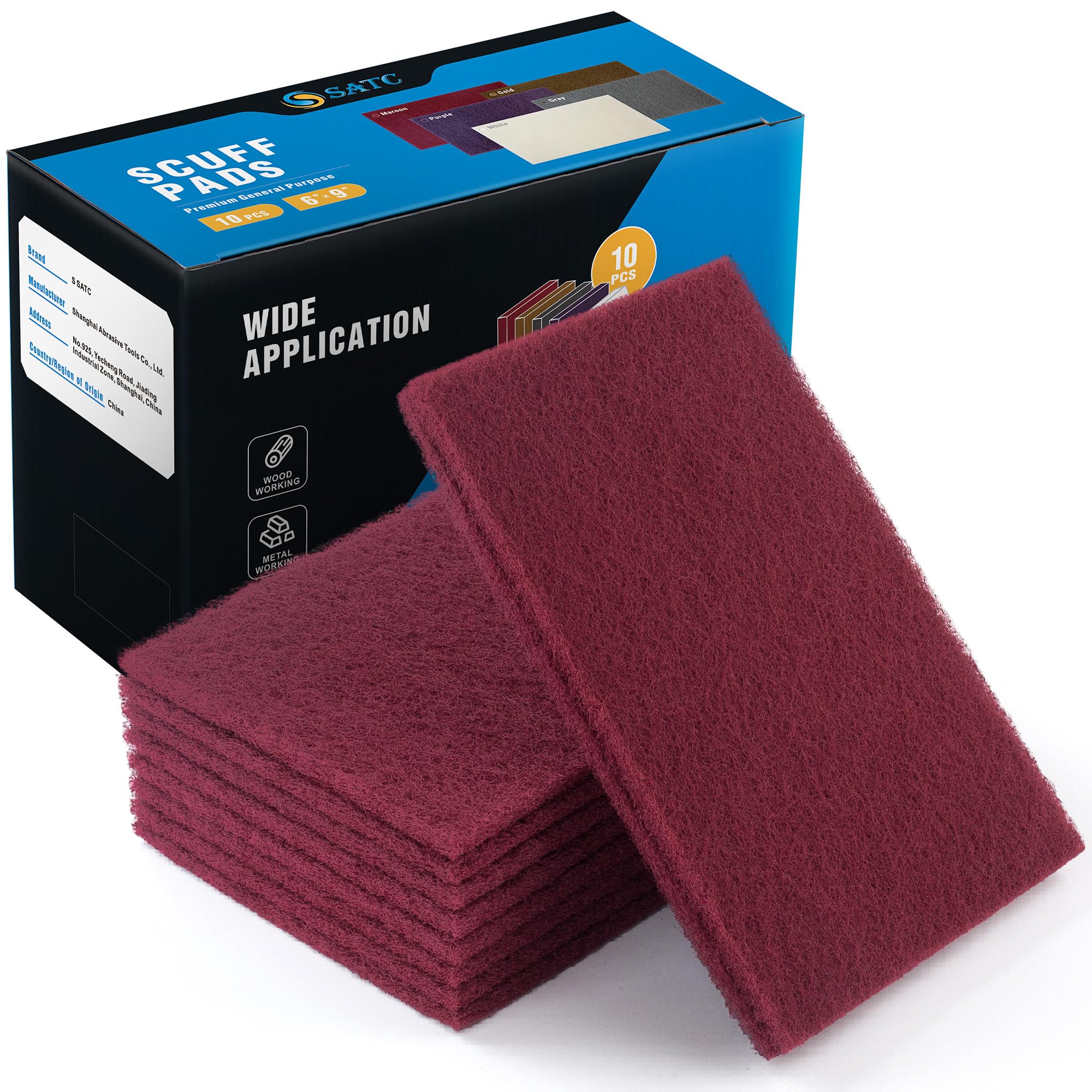 Photo 1 of S SATC 6" x 9" Maroon General Purpose Scuff Pads,10 Pack Automotive Pads for Scuffing,Scouring,Sanding,Paint Primer Prep Adhesion Scratch for Automotive Restoration,Handicrafts