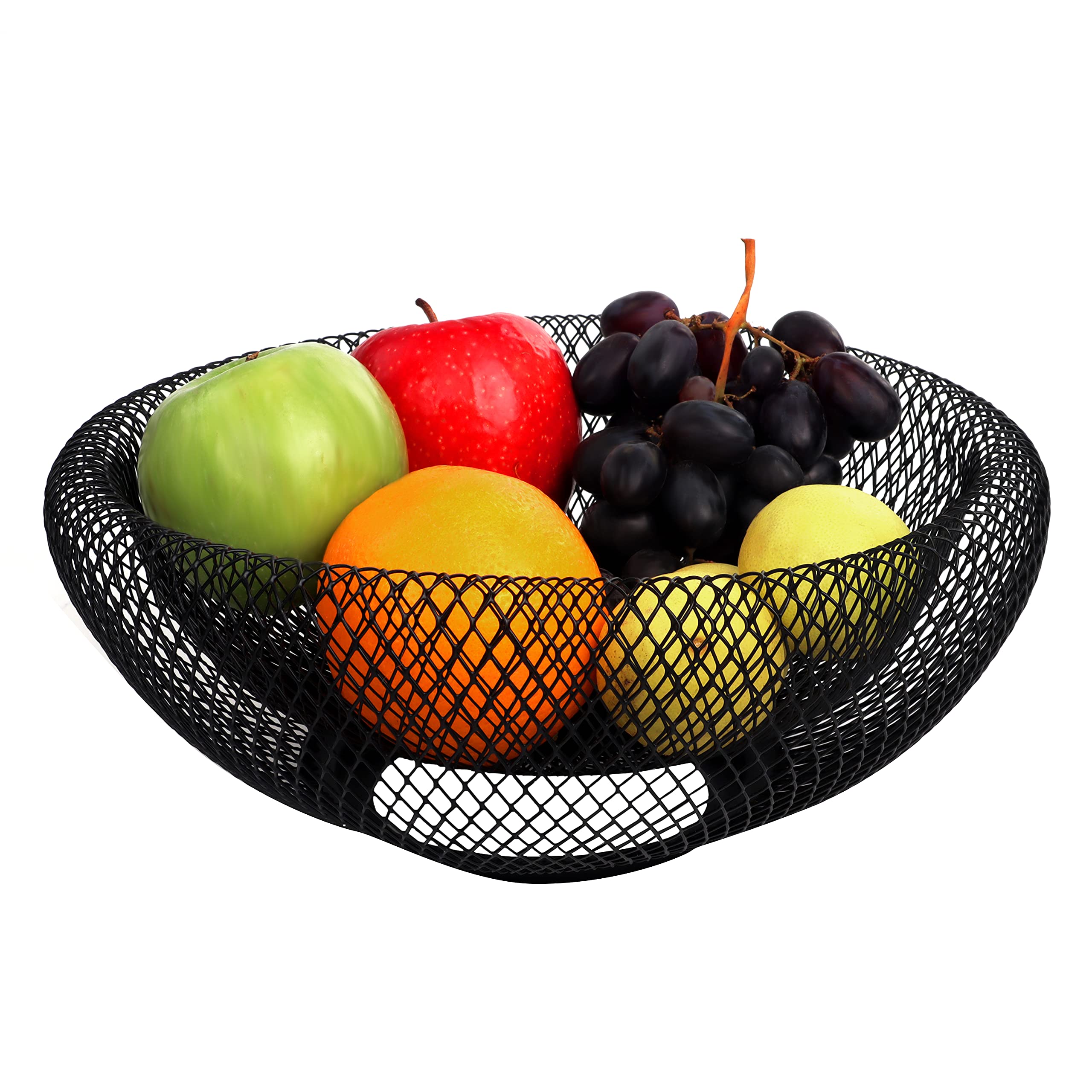 BELLE VOUS Black Metal Wire Fruit Basket - 24cm / 9.45 inch - Decorative Storage Holder Bowl for Fruit, Vegetables & Bread - for Kitchens, Homes, Table Decor Centrepieces and Countertops