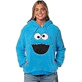 Sesame Street Women's Cookie Monster Embroidered Face Plush Fleece Long Sleeve Adult Costume Pullover Hoodie