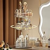 YCIA&DONE Rotating Makeup Organizer for Vanity, Large Capacity Make Up Storage Skin care Shelf Perfume Holders Cosmetic Dresser Organizer Countertop Spinning 360 (White Clear, 3Tiers)