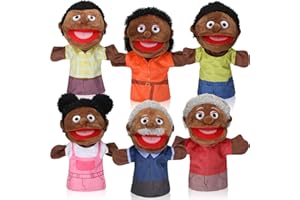 Lenwen 6 Pcs Family Members Puppets Soft Plush Hand Puppet for Storytelling Play Teaching Gifts for Christmas(African American)