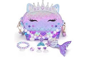 Belle&Birdie 6Pcs Little Girl Purse, Toddler Purse with Pretend Play Toys, Dress Up Jewelry Set and Pretend Play Kids Accessories