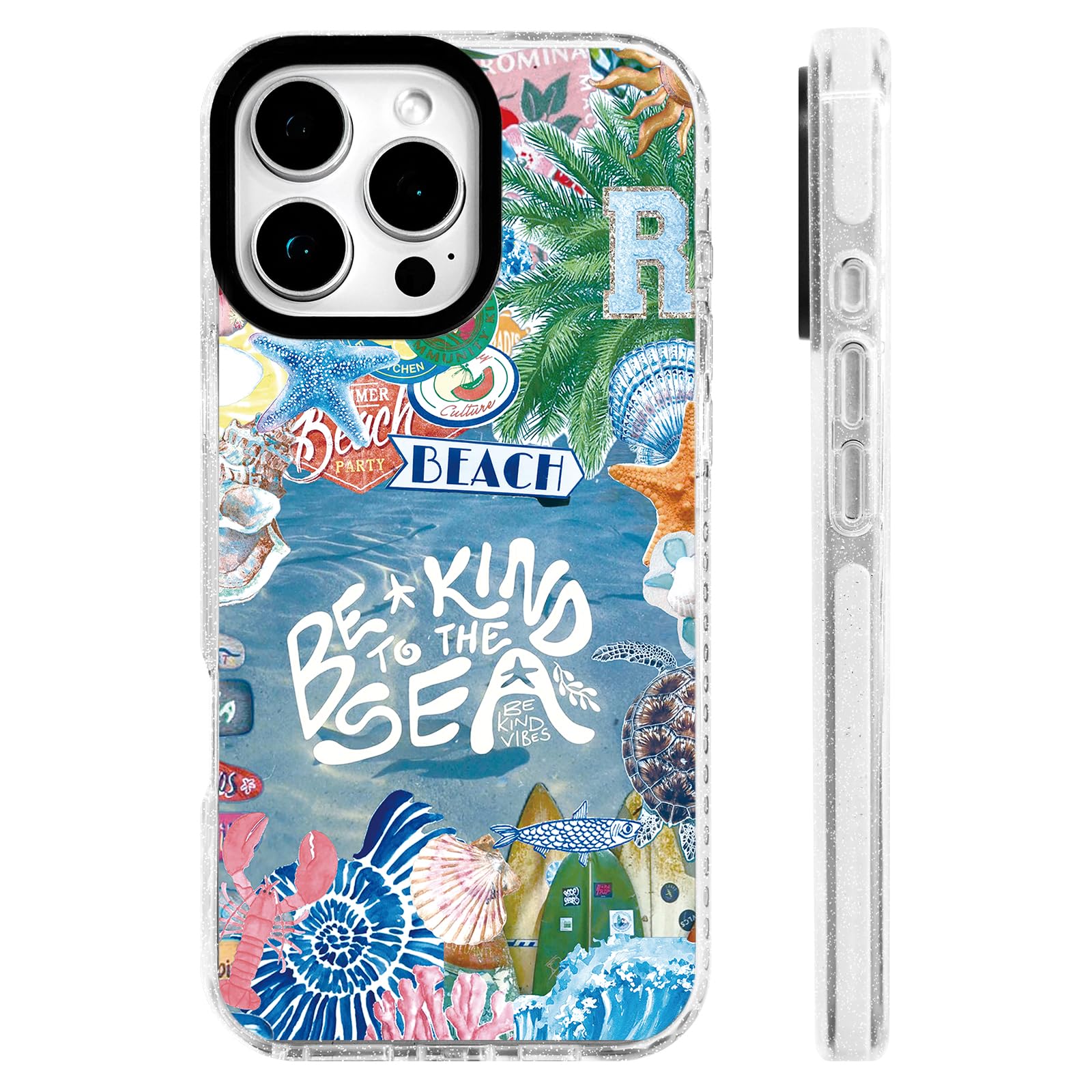 ChiCs-Flaura for iPhone 16 Pro Case [Military-Grade Drop Protection/Eco-Friendly Soft TPU Protective/Camera Protection/for Women & Girls]-Tropical Ocean Love Hand-Painted Collage