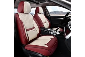 BWTJF Front Car Seat Covers 2-Piece Set | Leatherette Protectors | Universal Fit for Sedans, SUVs, Trucks (Wine Red & White)