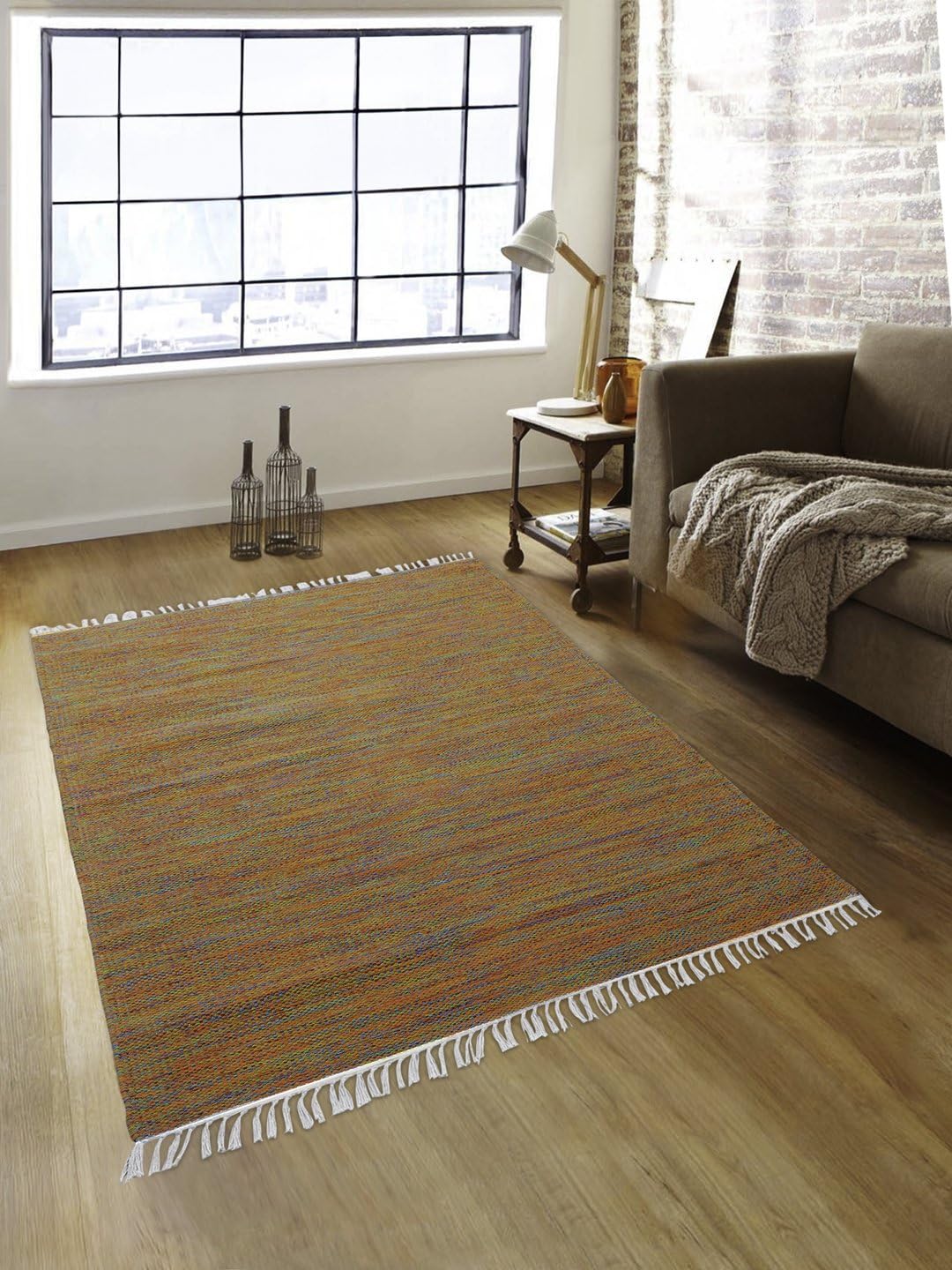 ROMEE Solid Cotton Rugs/Dhurrie for Living Room, 3x5 Feet - Rust Orange