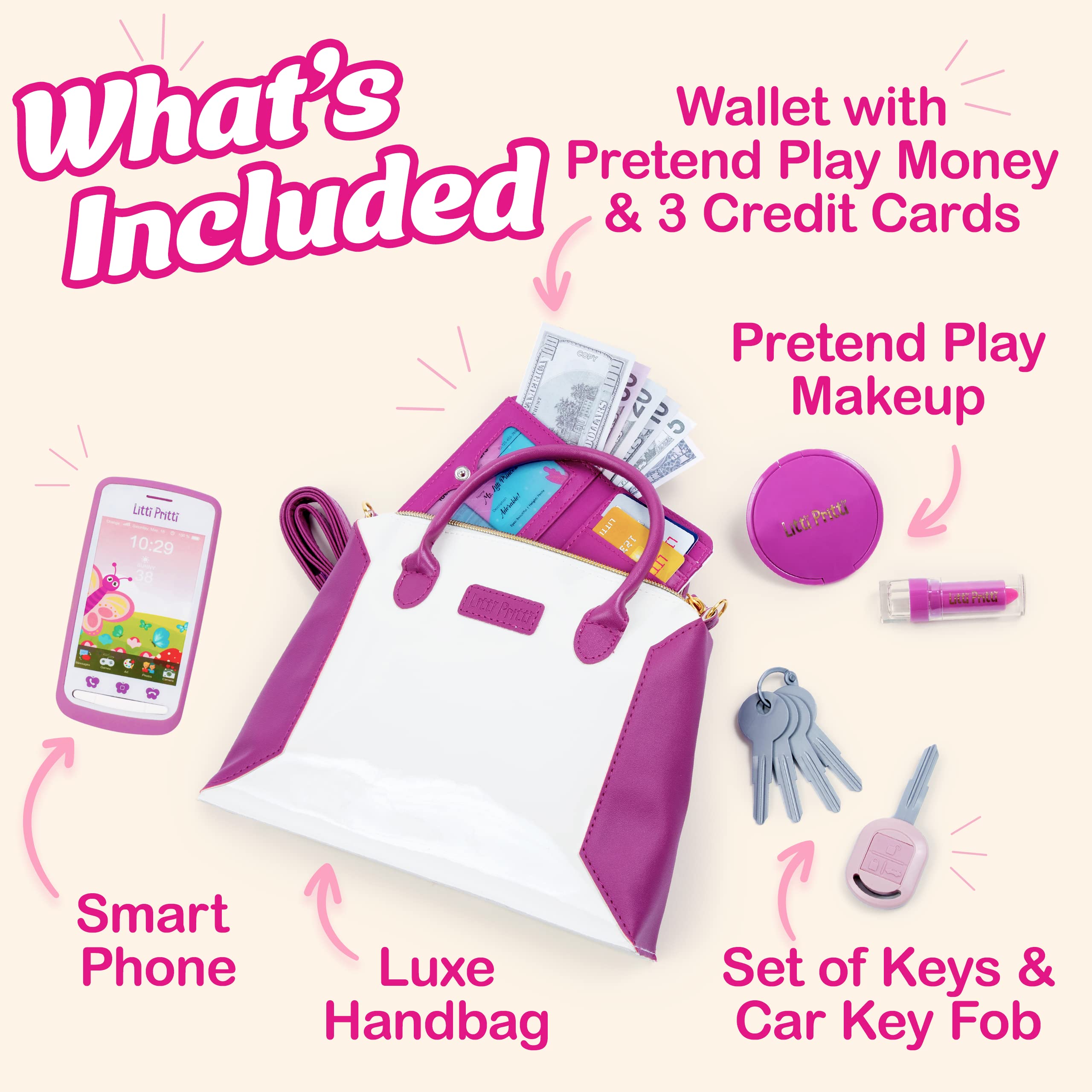 Litti Pritti Play Purse for Little Girls, Toddler Purse Set w