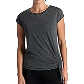 Gaiam Womens Burnout Tie Crewneck T-Shirt with Adjustable Hem, Relaxed Fit, Lightweight Breathable Material