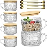 LANDNEOO 6 Pack 14oz Vintage Glass Coffee Mugs with