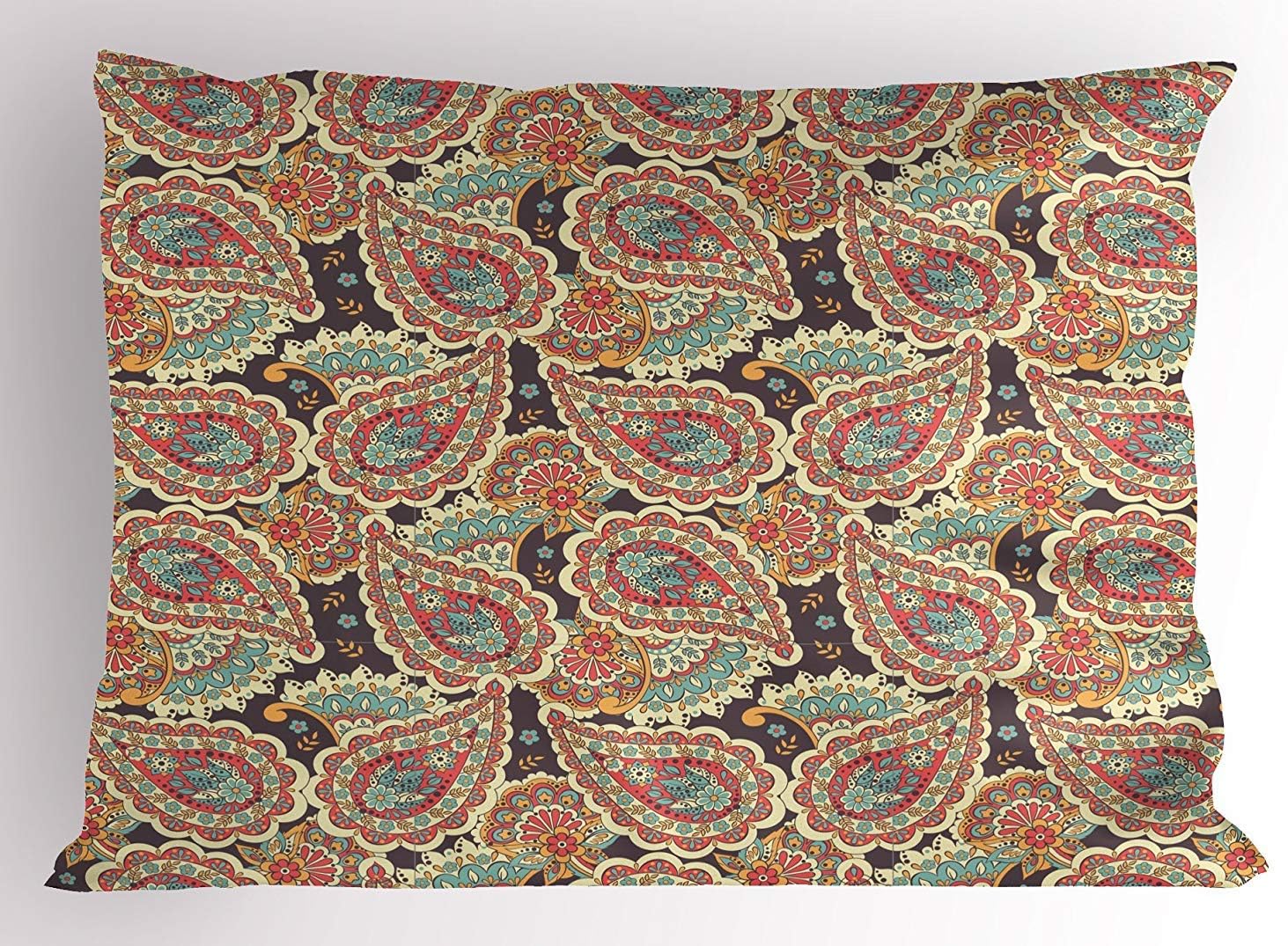 Amazon Com Paisley Pillow Sham Warm Colored Teardrop Shape