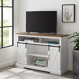 Walker Edison Clayton Farmhouse Sliding Double Barn Door TV Stand for TVs up to 58 Inches, 52 Inch, Solid White