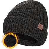 ZTL Merino Wool Beanie Hat for Men Women, Thick Warm Fleece Lined Knit Winter Hats Cuffed Beanie Stocking Hat Ski Skull Cap