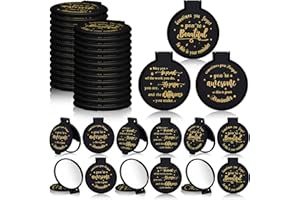 Wenqik 100 Pcs Inspirational Mini Compact Mirror for Purse Women Small Gifts Bulk, Round Makeup Folding Mirror, Thank You Gift Bag Stuffer Items, Christmas for Coworker Employee Staff (Black)