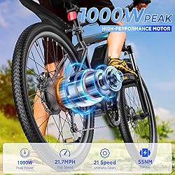 Funhang Electric Bike for Adults, 26'' 1000W Peak