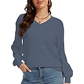LUXEBOLD Women's Sweaters Lightweight Casual Pullover Sweater Long Sleeve Knit Loose V Neck Tops Fall Fashion 2025