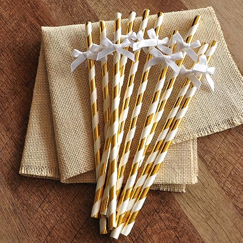 Amazon Com Baptism Decorations Metallic Gold Straws With White