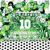 Mpanwen 10th Birthday Decorations for Boys, 174Pcs Green Soccer 10 Party Decor Supplies for Boy 10th Birthday - Backdrop, Banner, Balloons, Tablecloth, Centerpieces, Hanging Swirls, Wall Signs