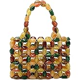 Miuco Women Multicolor Stone look Acrylic Beaded Handbag Handmade Woven Tote Bag Vintage Boho Beach Clutch for Wedding Party