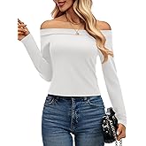 Womens Off Shoulder Tops Long Sleeve Crop Top Trendy Y2K Shirts Cute Going Out Outfits Casual Blouse